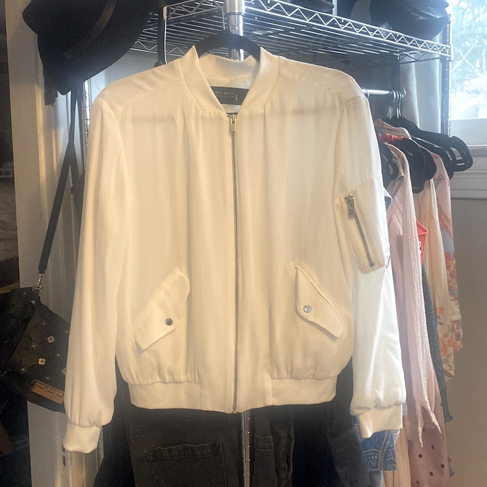 Zara Basic White Zip-Up Track Jacket - image 1